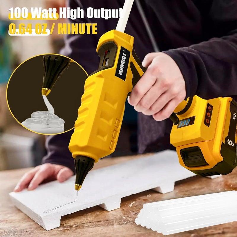 MONVICT Cordless Glue Gun for Dewalt 20V Battery, Upgraded 100W Digital Temperature Adjustable Handheld Electric Power Full Size Heavy Duty Hot Glue Gun with 10 Glue Sticks (Battery Not Included) - Image 4